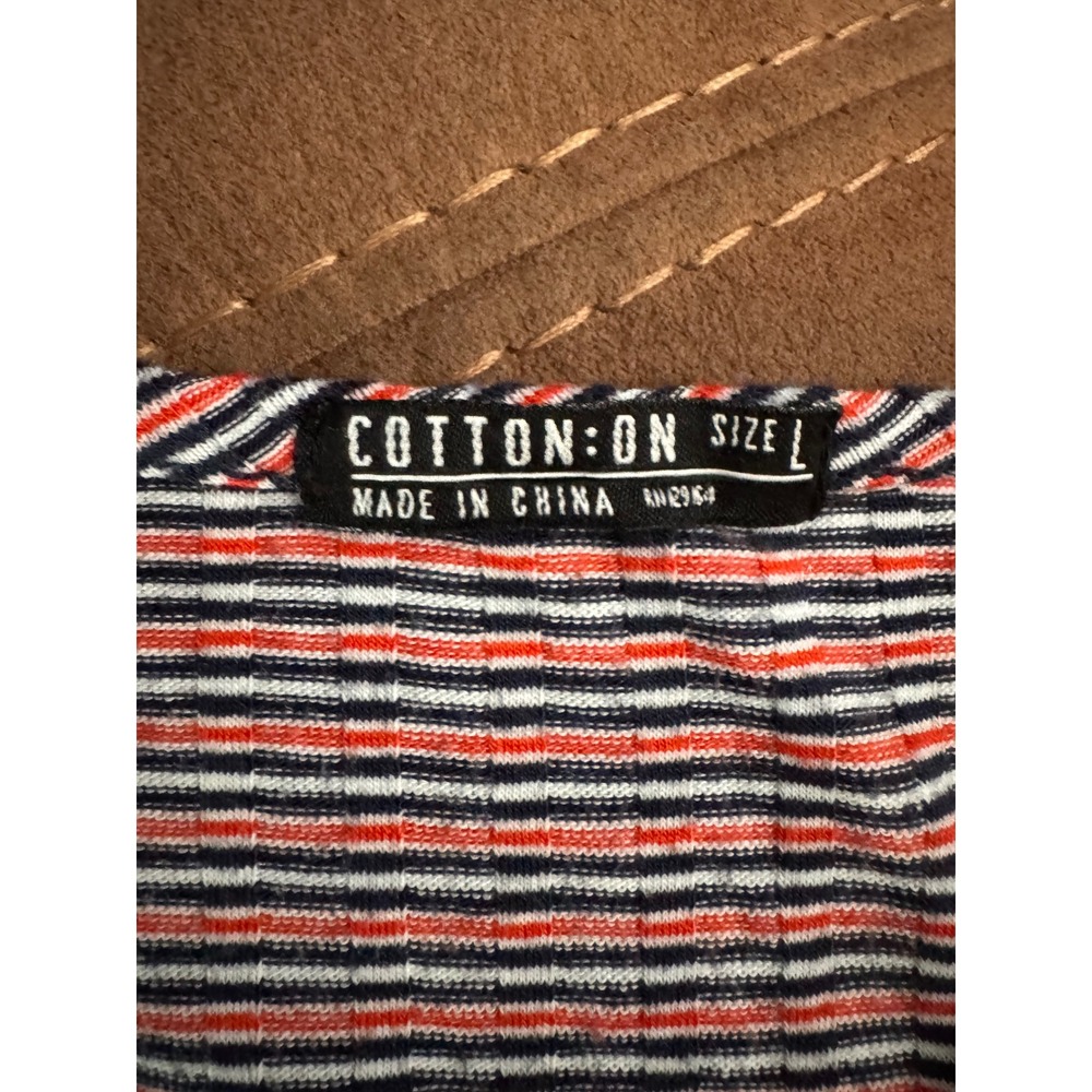 Cotton On Women's Striped Ribbed V-Neck Long Sleeve Crop Top Red Blue White Sz L - Picture 3 of 8